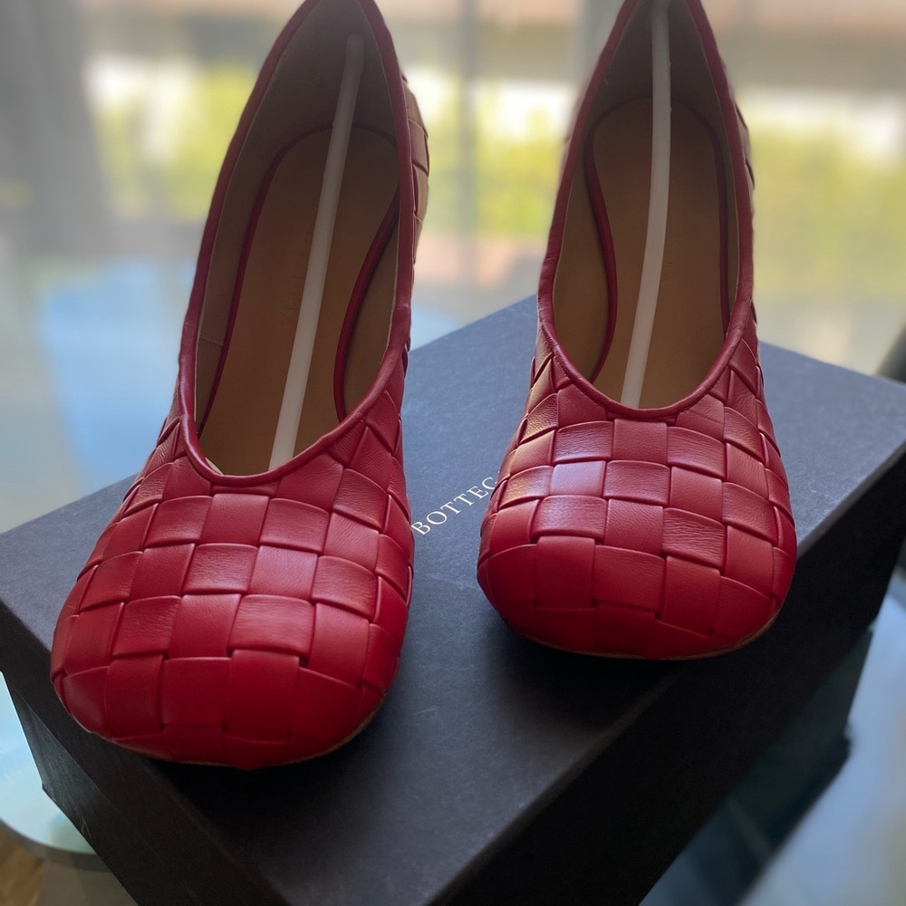 Red Woven Leather Women's Shoes